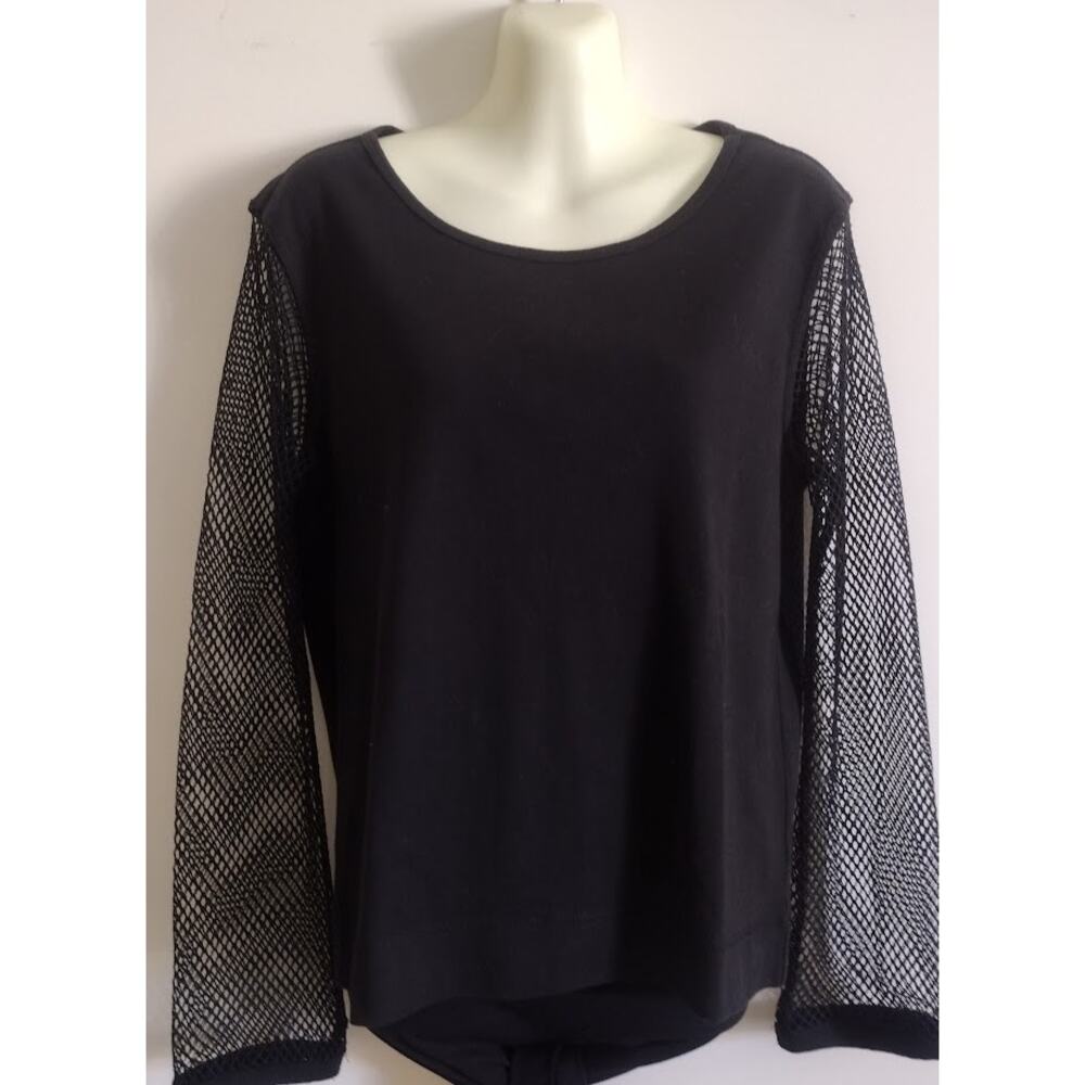 deRoo Long Fishnet Sleeve Top, Black‎ Size M NWOT
